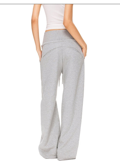 kvkv Asymmetric 100 Percent Cotton Wide Leg Loose Natural Waist Gray Versatile Pants