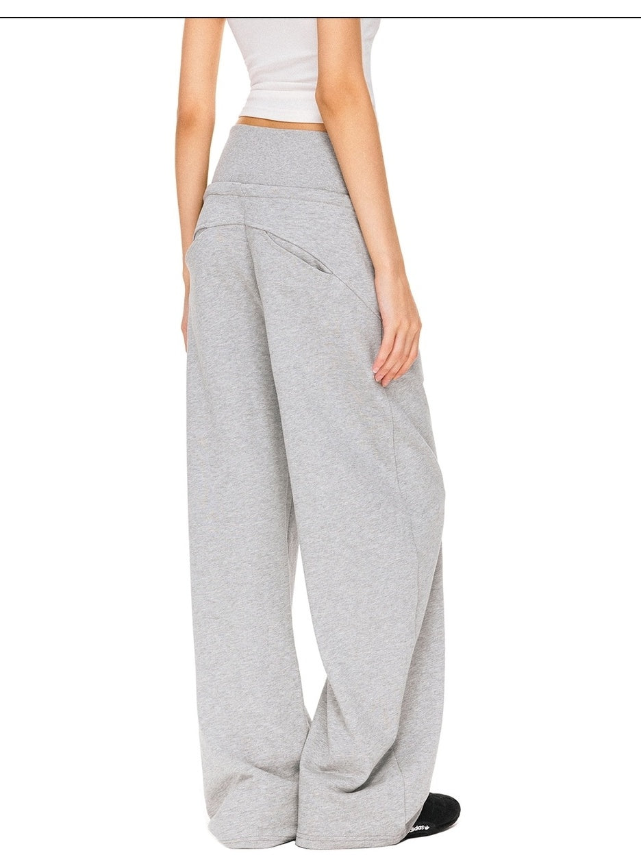 kvkv Asymmetric 100 Percent Cotton Wide Leg Loose Natural Waist Gray Versatile Pants