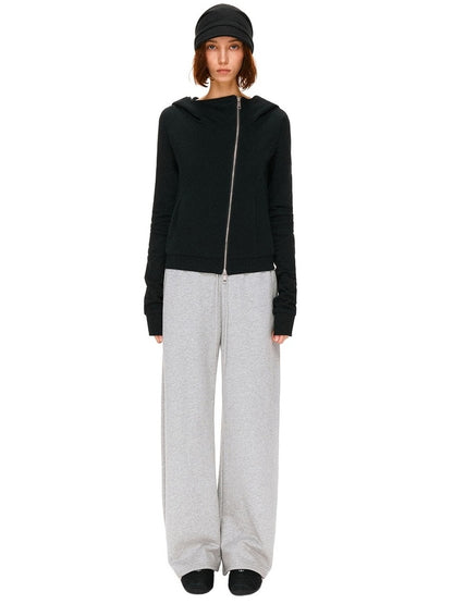 kvkv Asymmetric 100 Percent Cotton Wide Leg Loose Natural Waist Gray Versatile Pants