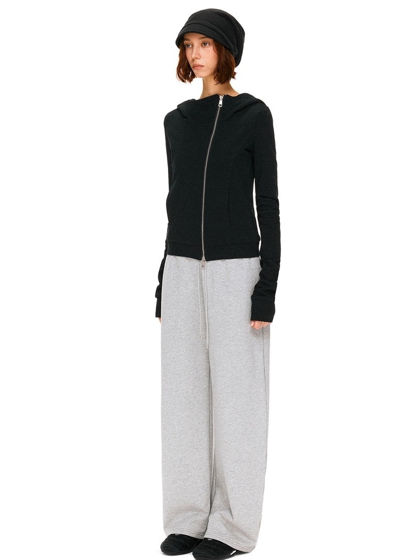 kvkv Asymmetric 100 Percent Cotton Wide Leg Loose Natural Waist Gray Versatile Pants