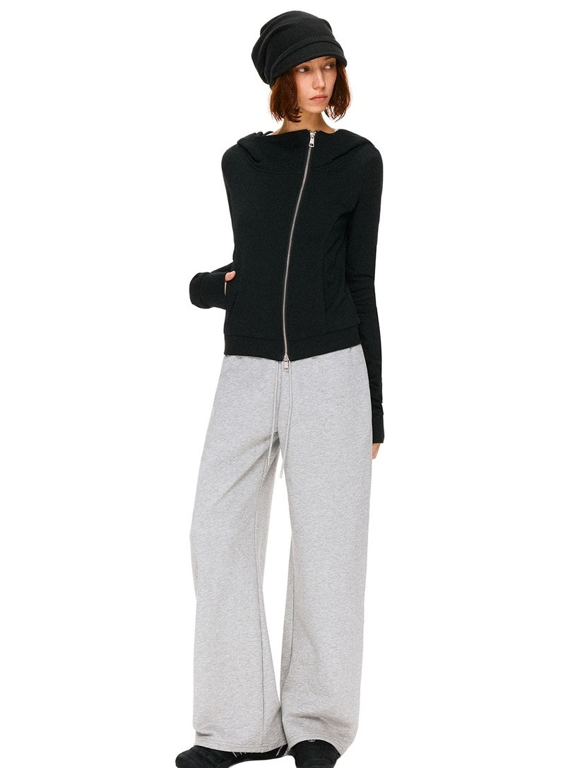 kvkv Asymmetric 100 Percent Cotton Wide Leg Loose Natural Waist Gray Versatile Pants