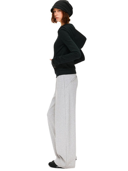 kvkv Asymmetric 100 Percent Cotton Wide Leg Loose Natural Waist Gray Versatile Pants