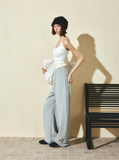 kvkv Asymmetric 100 Percent Cotton Wide Leg Loose Natural Waist Gray Versatile Pants