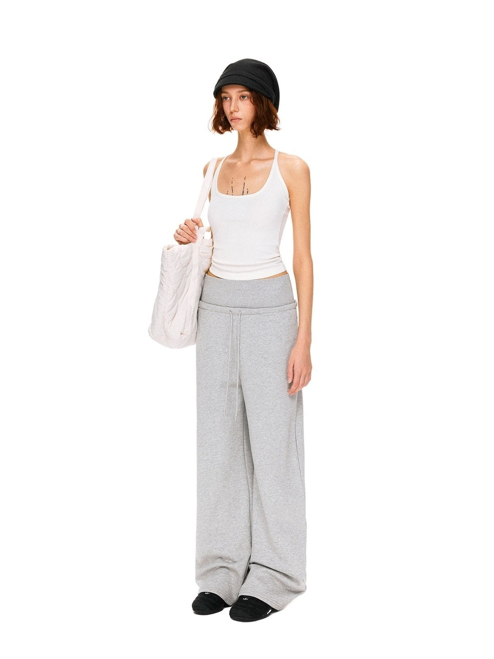 kvkv Asymmetric 100 Percent Cotton Wide Leg Loose Natural Waist Gray Versatile Pants