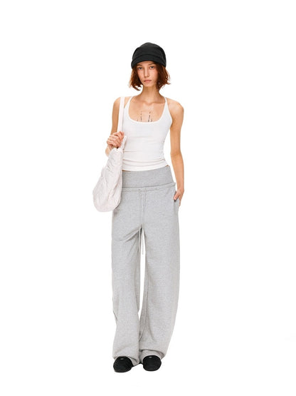 kvkv Asymmetric 100 Percent Cotton Wide Leg Loose Natural Waist Gray Versatile Pants