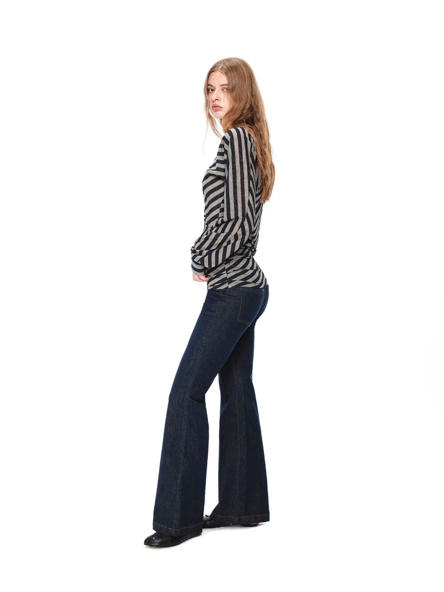 kvkv Asymmetric Batwing Top With Twist Detail V-neck T-shirt Long Sleeve