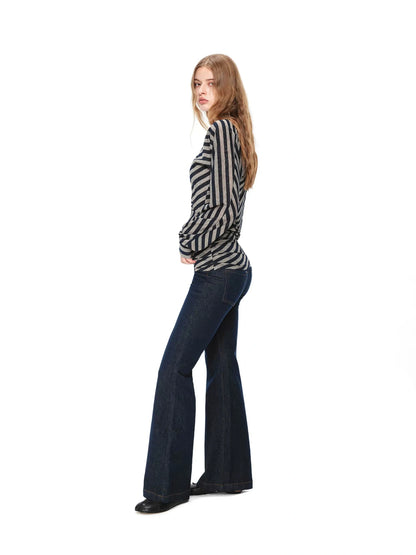 kvkv Asymmetric Batwing Top With Twist Detail V-neck T-shirt Long Sleeve