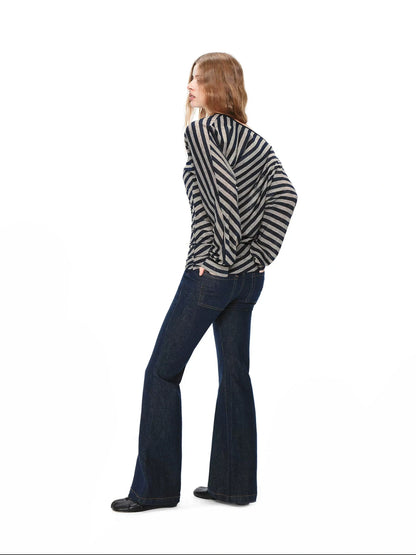 kvkv Asymmetric Batwing Top With Twist Detail V-neck T-shirt Long Sleeve