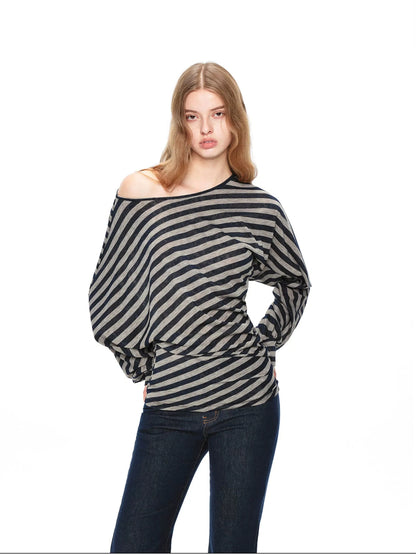 kvkv Asymmetric Batwing Top With Twist Detail V-neck T-shirt Long Sleeve