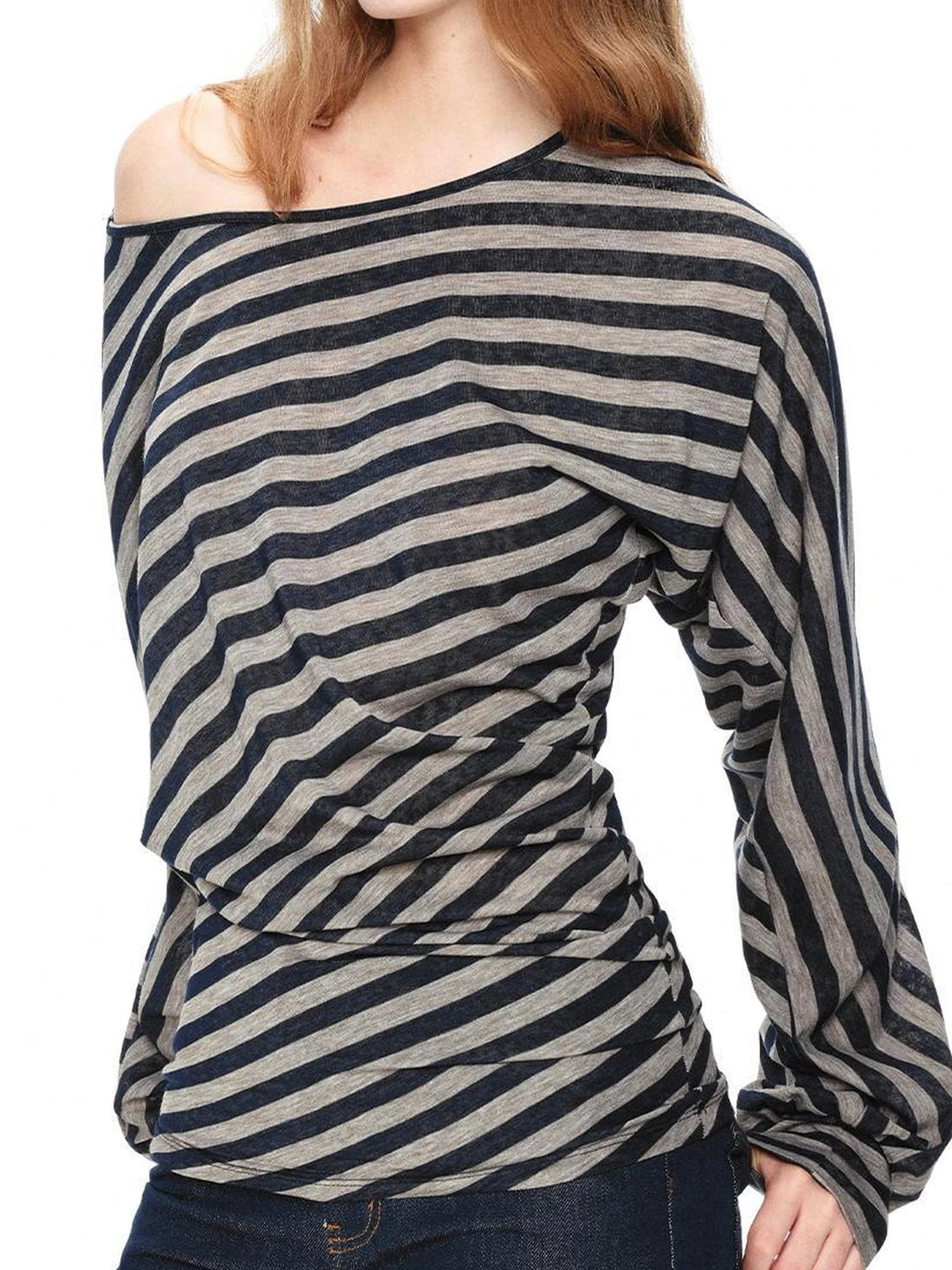 kvkv Asymmetric Batwing Top With Twist Detail V-neck T-shirt Long Sleeve