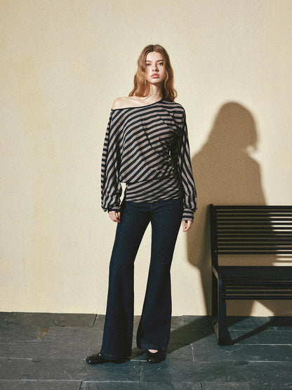 kvkv Asymmetric Batwing Top With Twist Detail V-neck T-shirt Long Sleeve