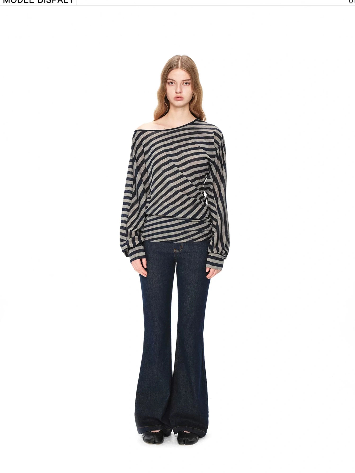 kvkv Asymmetric Batwing Top With Twist Detail V-neck T-shirt Long Sleeve
