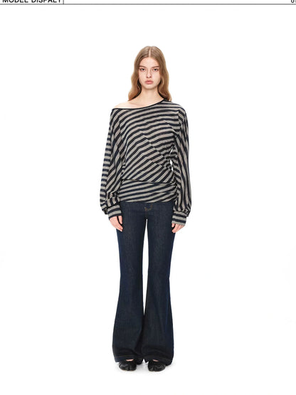 kvkv Asymmetric Batwing Top With Twist Detail V-neck T-shirt Long Sleeve