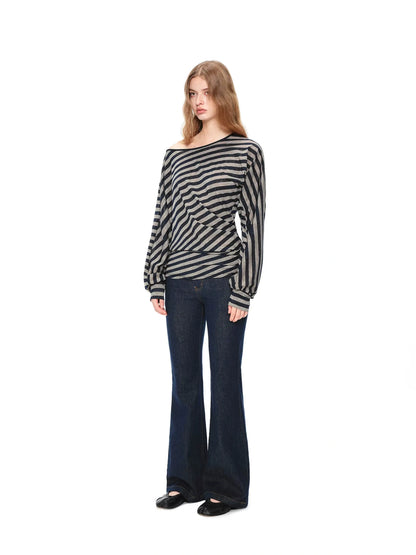 kvkv Asymmetric Batwing Top With Twist Detail V-neck T-shirt Long Sleeve