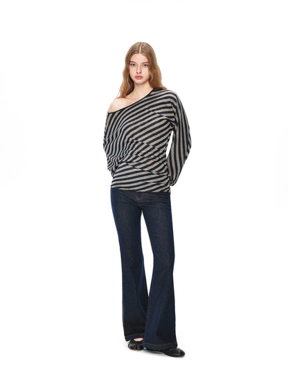 kvkv Asymmetric Batwing Top With Twist Detail V-neck T-shirt Long Sleeve