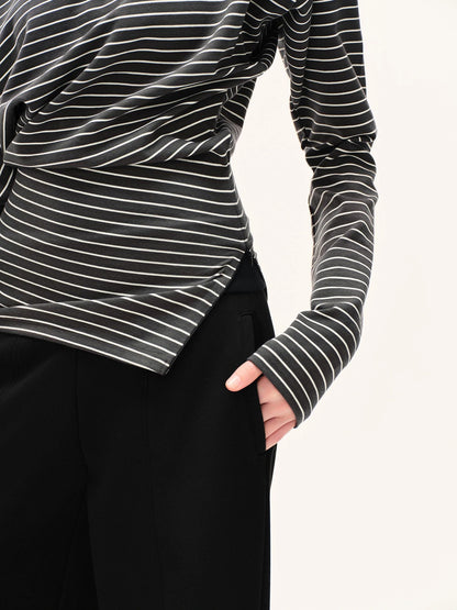 kvkv Asymmetric Black And White Striped Crop Top