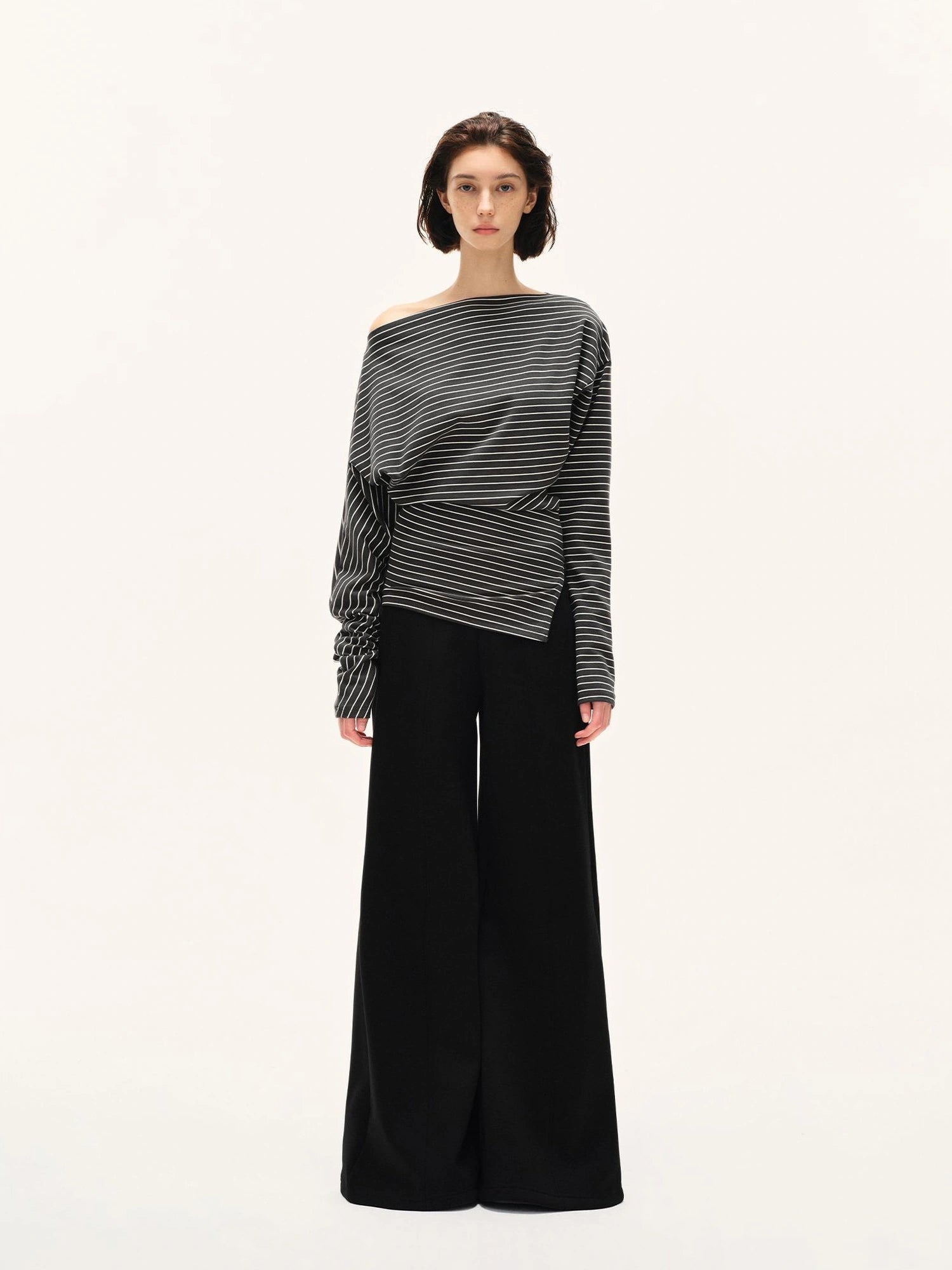 kvkv Asymmetric Black And White Striped Crop Top
