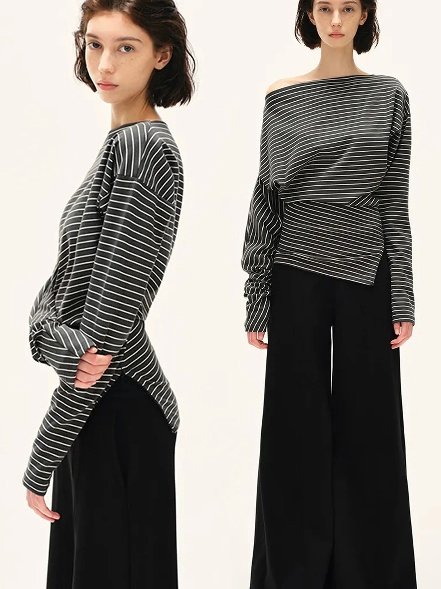 kvkv Asymmetric Black And White Striped Crop Top