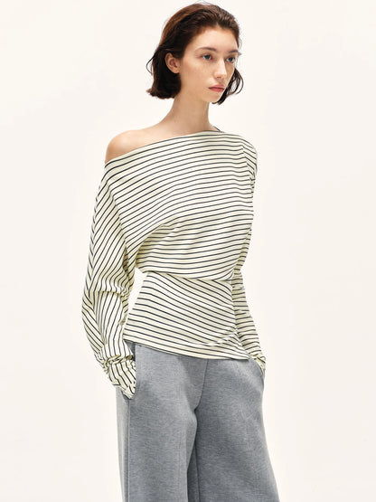 kvkv Asymmetric Black And White Striped T-shirt