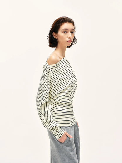 kvkv Asymmetric Black And White Striped T-shirt