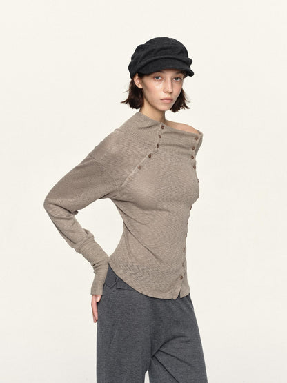kvkv Asymmetric Button Slouchy Off Shoulder Women&