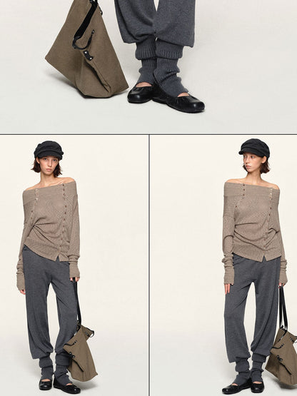 kvkv Asymmetric Button Slouchy Off Shoulder Women&