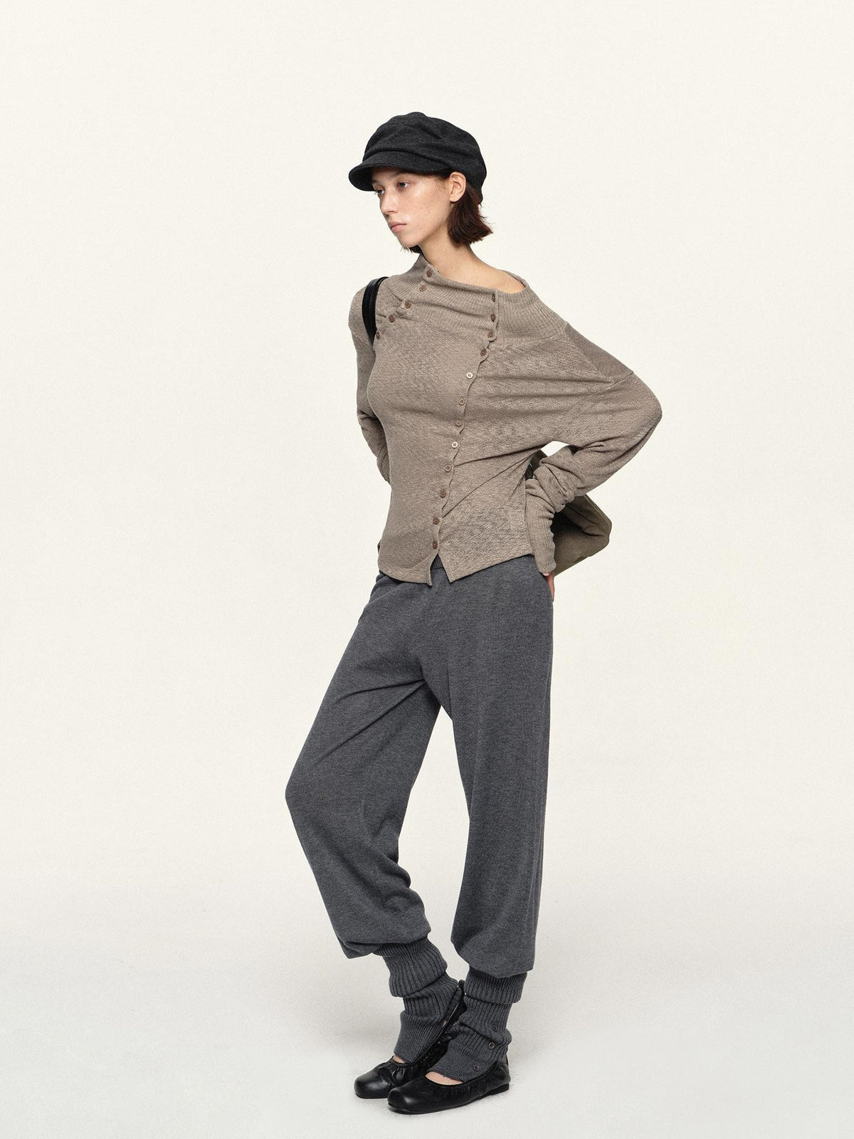 kvkv Asymmetric Button Slouchy Off Shoulder Women&