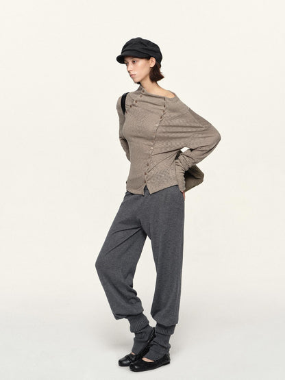 kvkv Asymmetric Button Slouchy Off Shoulder Women&