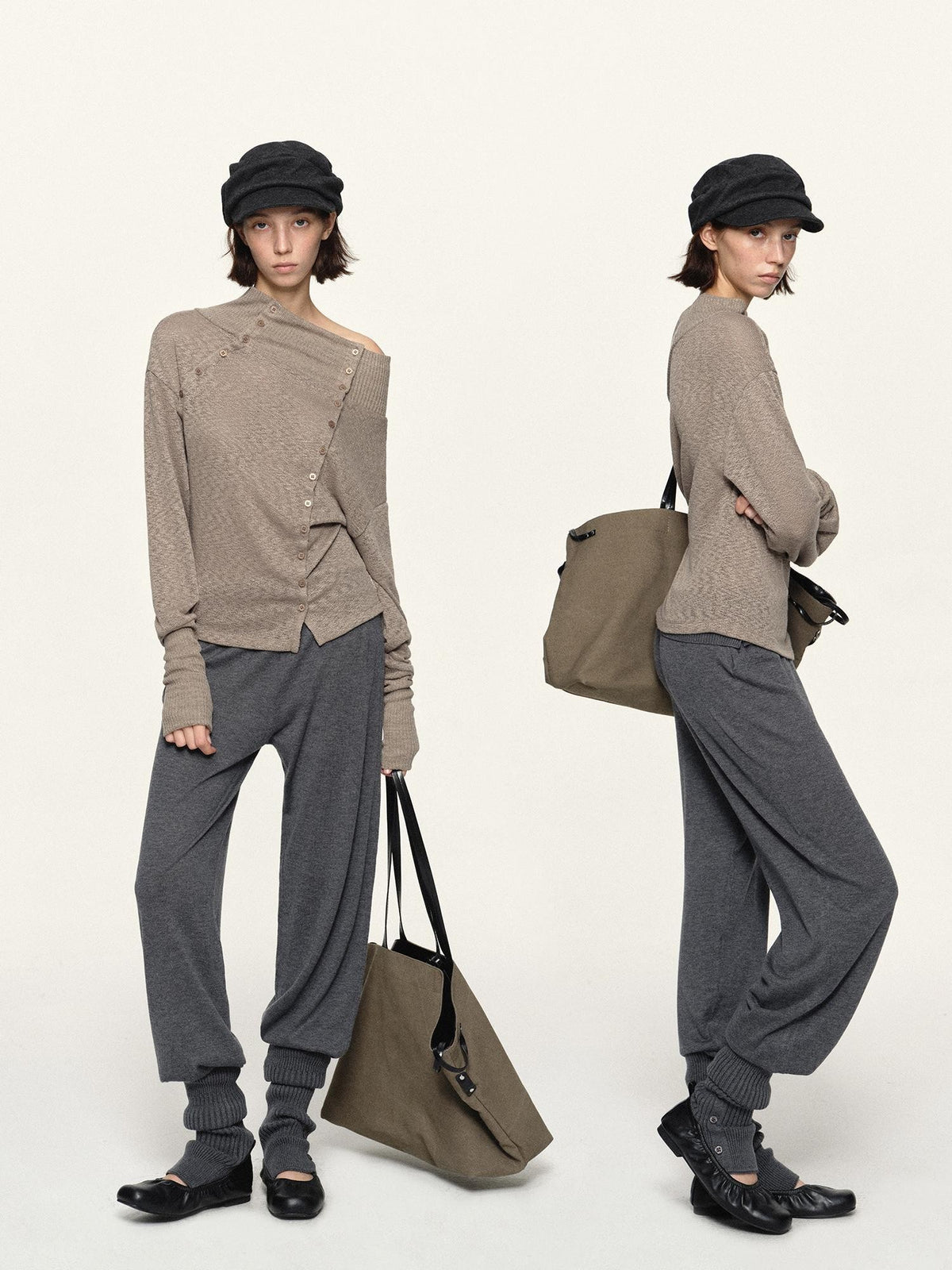 kvkv Asymmetric Button Slouchy Off Shoulder Women&
