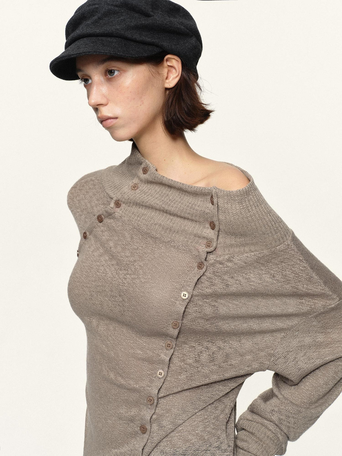 kvkv Asymmetric Button Slouchy Off Shoulder Women&
