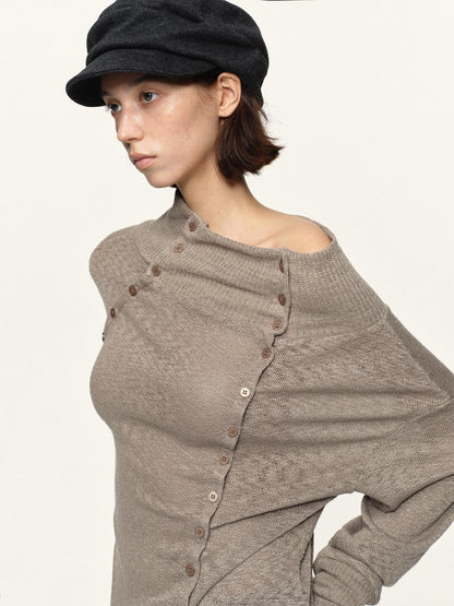 kvkv Asymmetric Button Slouchy Off Shoulder Women&