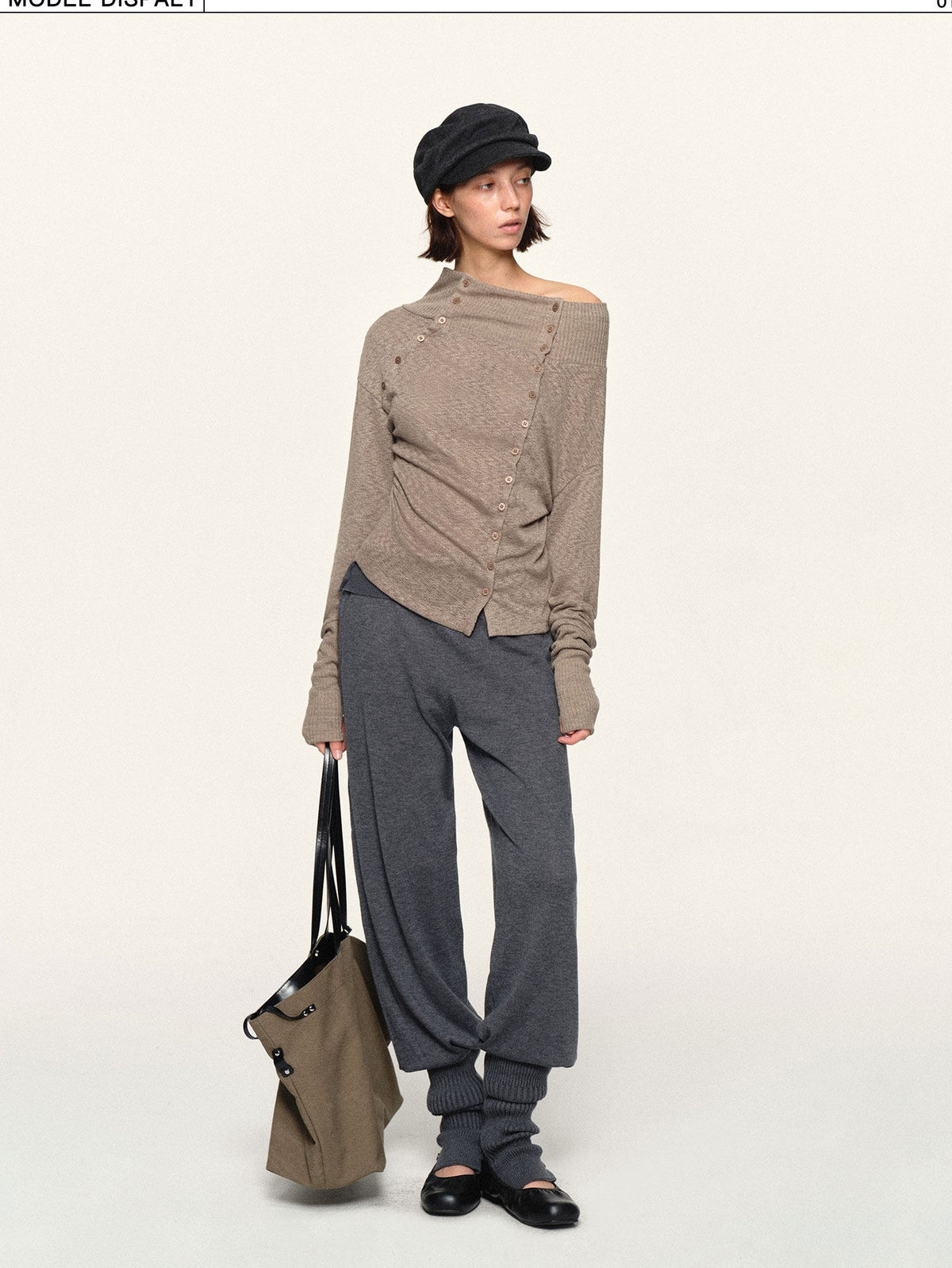 kvkv Asymmetric Button Slouchy Off Shoulder Women&