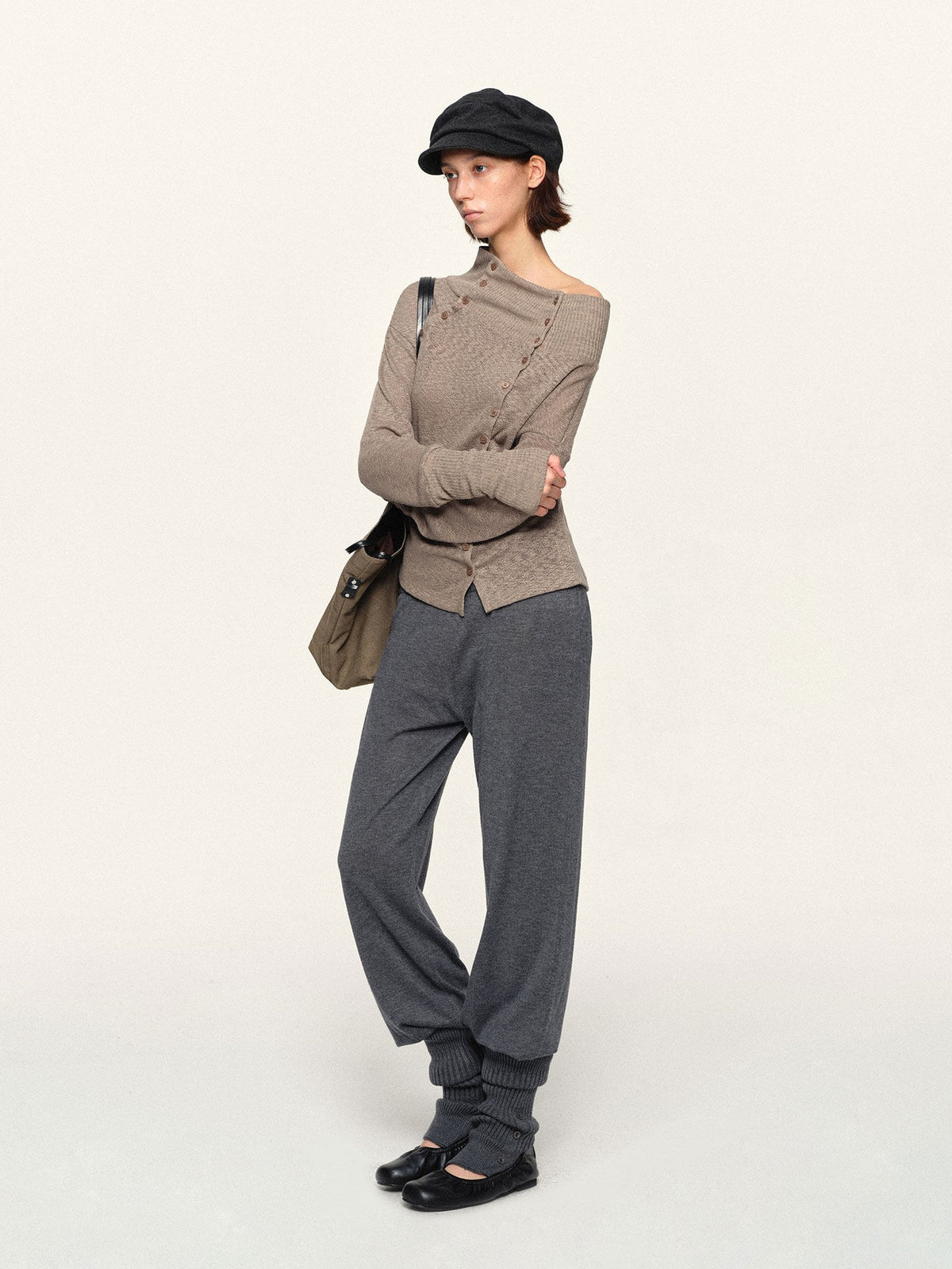 kvkv Asymmetric Button Slouchy Off Shoulder Women&