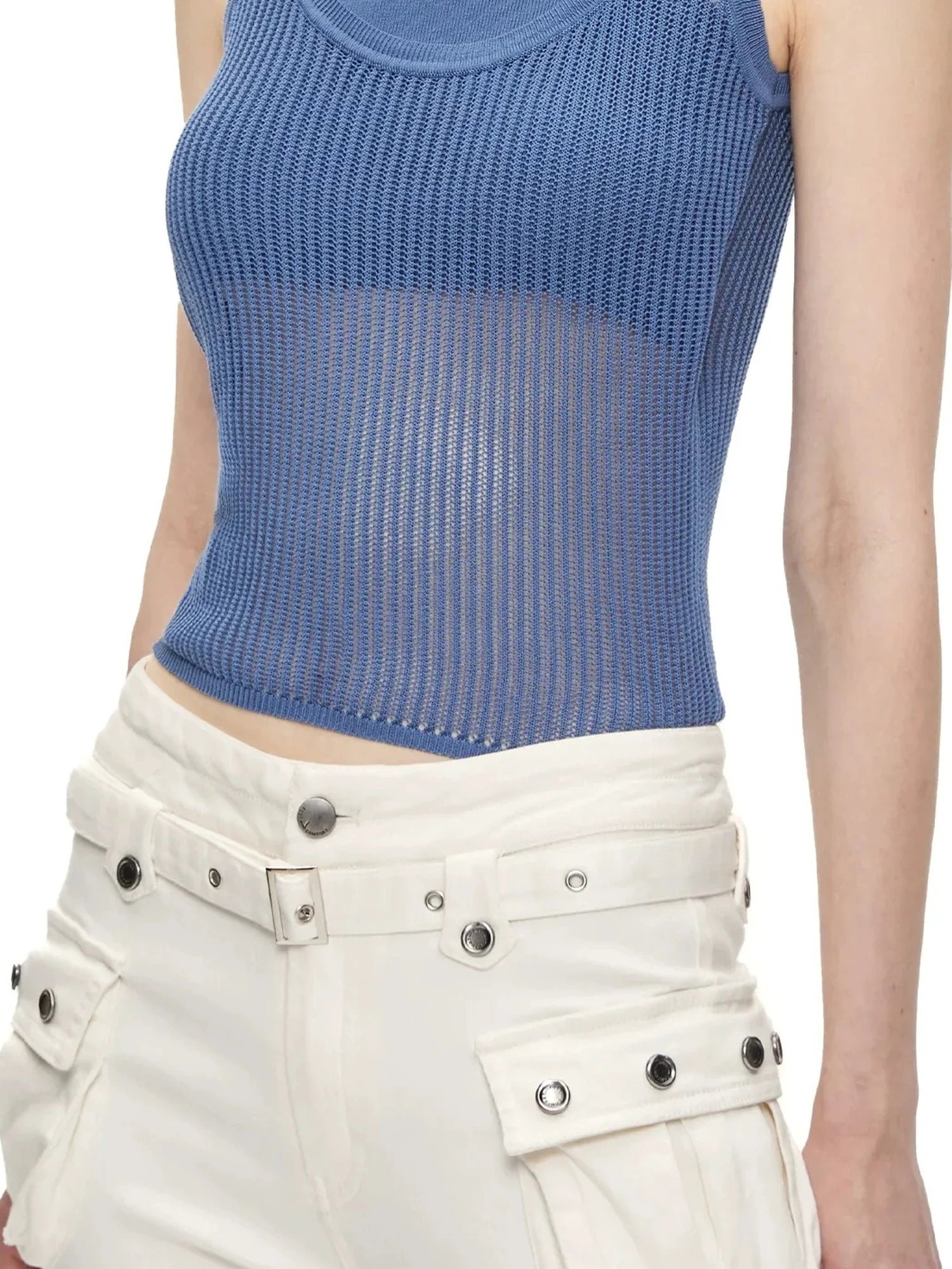 kvkv Asymmetric Collarbone Hollow Knit Camisole