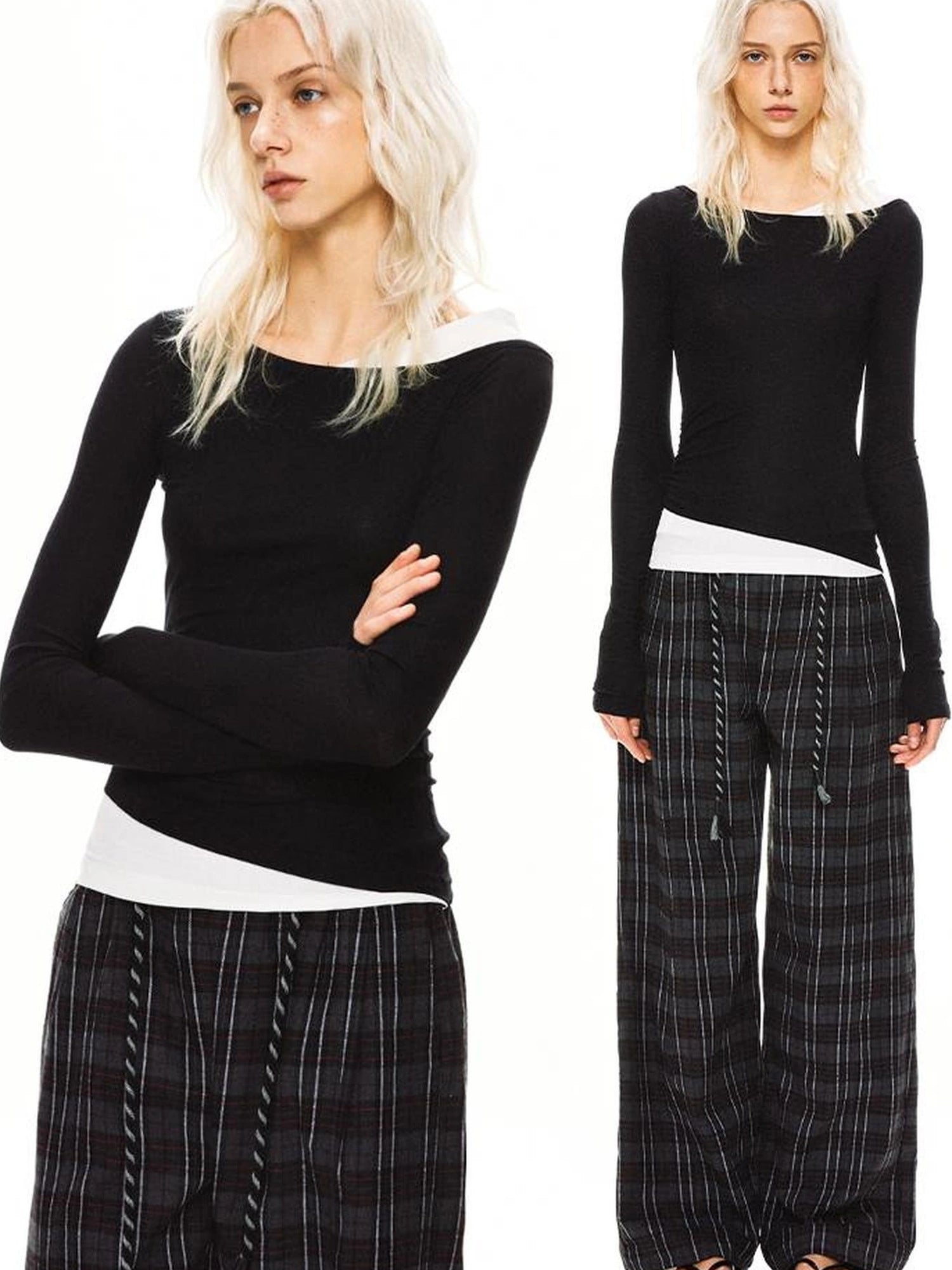 kvkv Asymmetric Mock Neck Modal Slim Fit Top