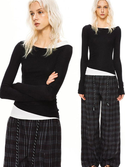 kvkv Asymmetric Mock Neck Modal Slim Fit Top