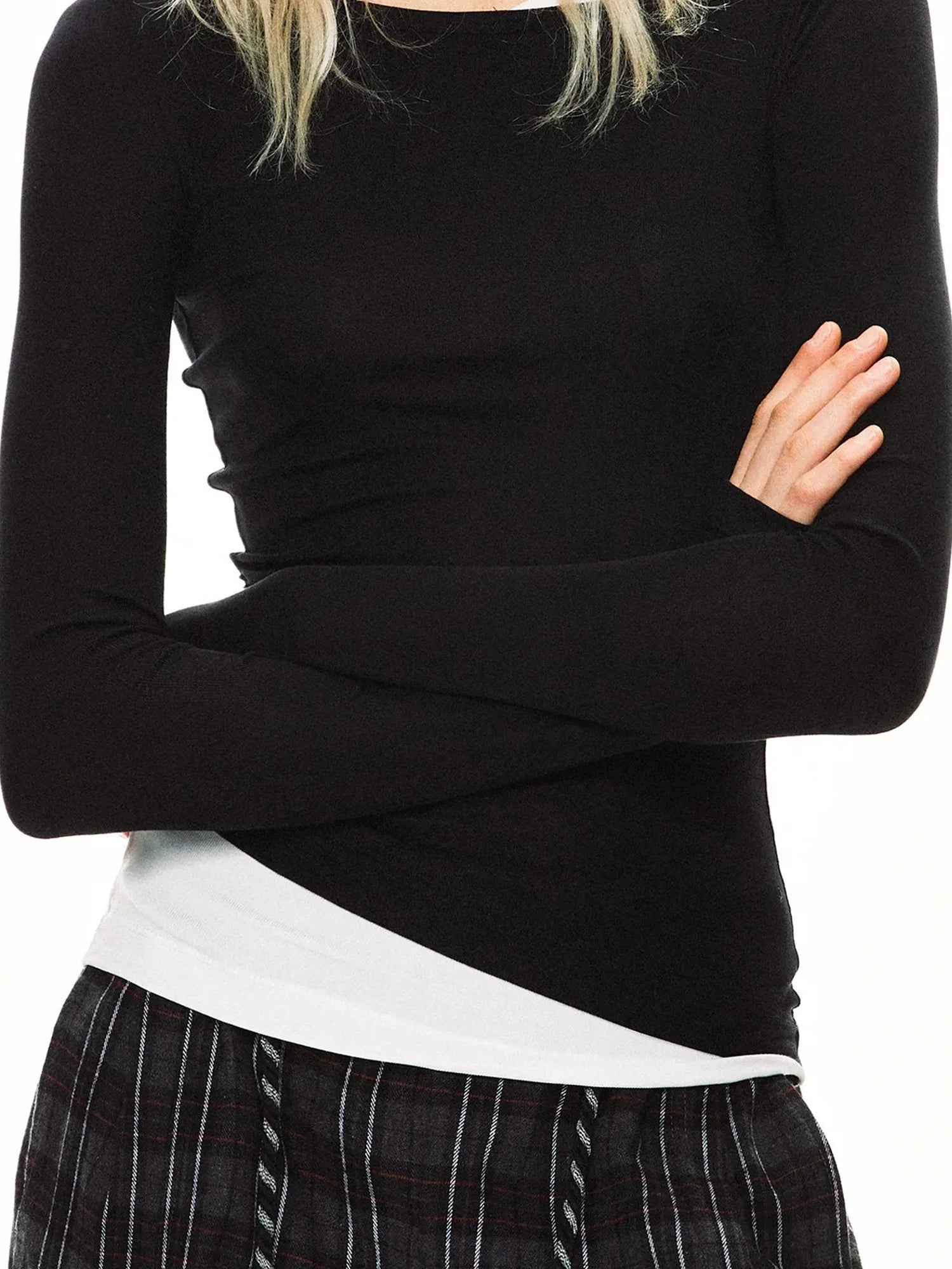 kvkv Asymmetric Mock Neck Modal Slim Fit Top