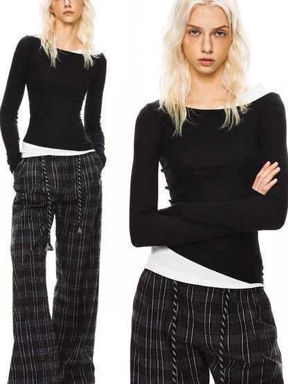 kvkv Asymmetric Mock Neck Modal Slim Fit Top