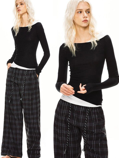 kvkv Asymmetric Mock Neck Modal Slim Fit Top