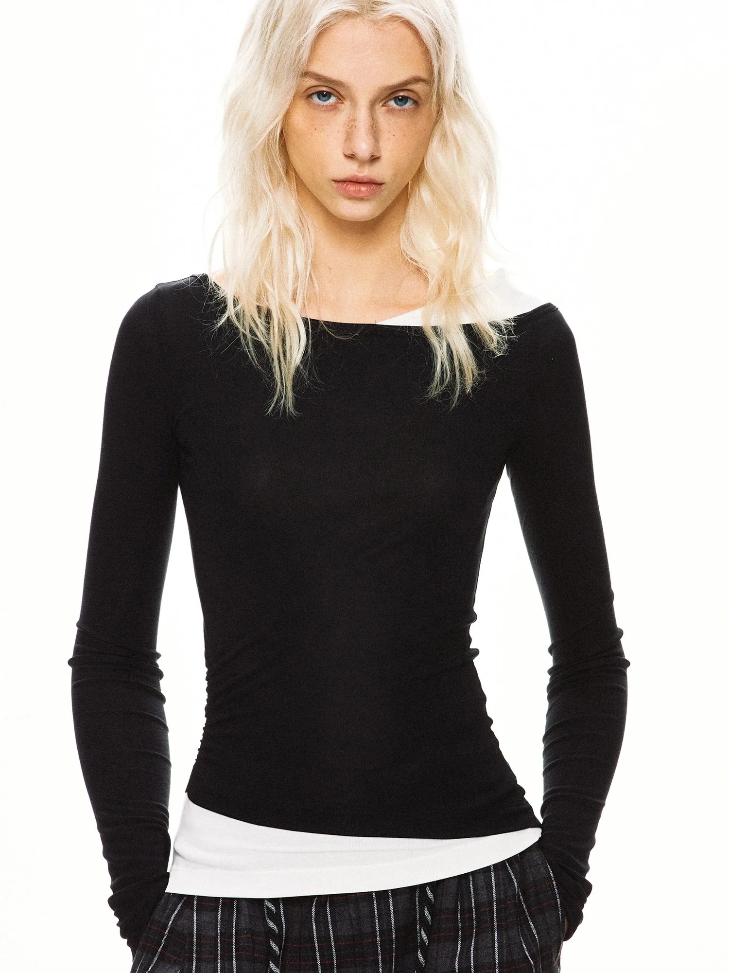 kvkv Asymmetric Mock Neck Modal Slim Fit Top