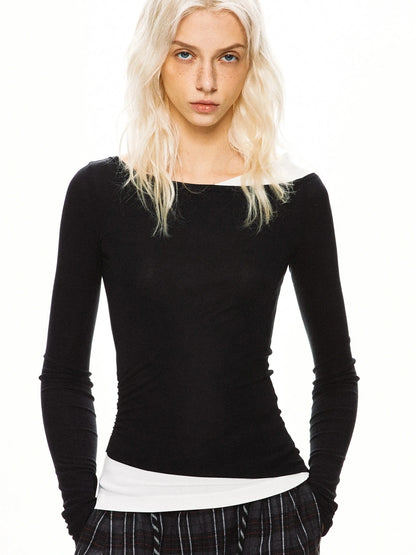 kvkv Asymmetric Mock Neck Modal Slim Fit Top