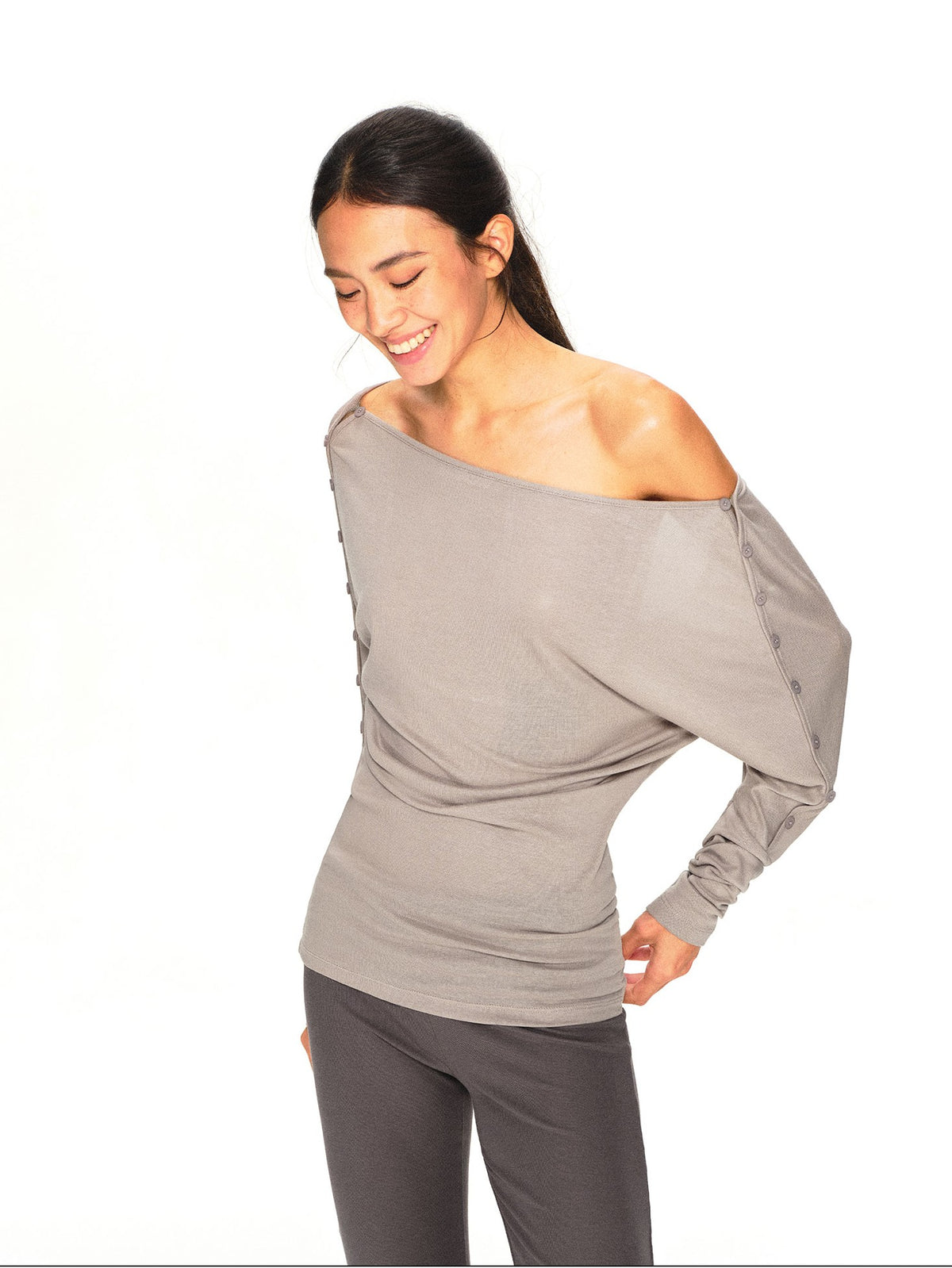 kvkv Asymmetric One Shoulder Open Back Button Detail Loose Women&