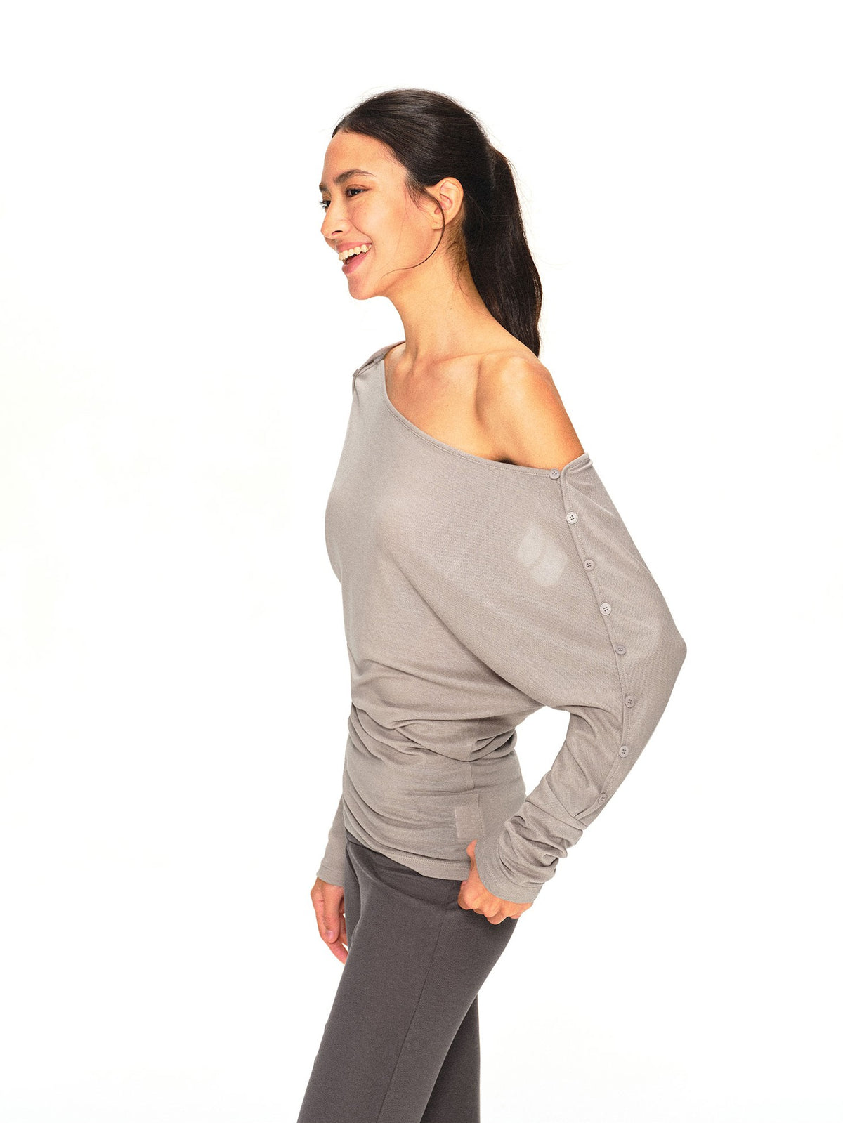 kvkv Asymmetric One Shoulder Open Back Button Detail Loose Women&