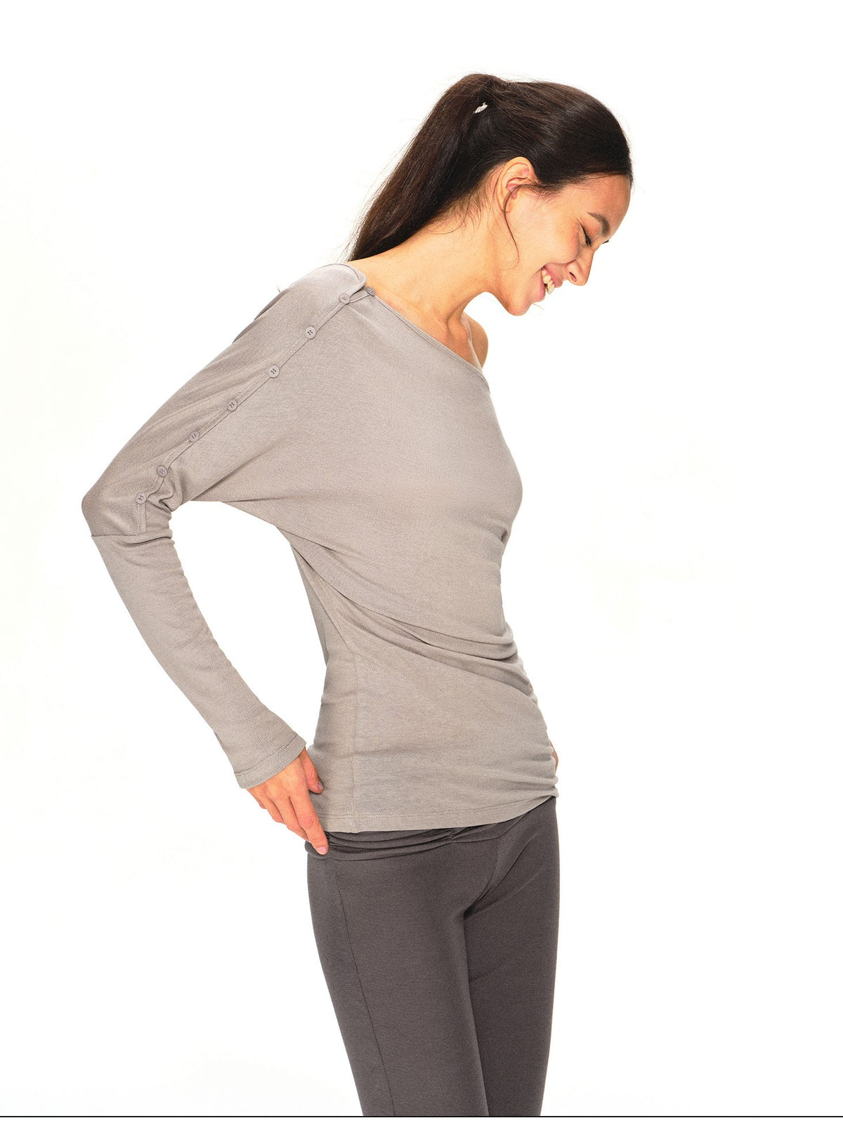 kvkv Asymmetric One Shoulder Open Back Button Detail Loose Women&