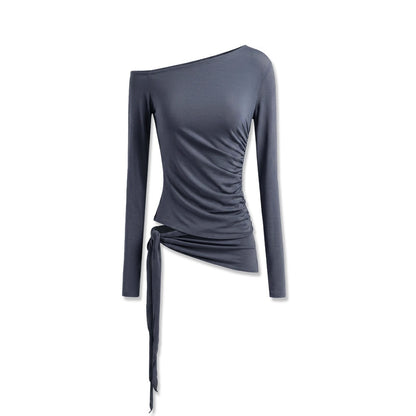 kvkv_Asymmetric_One_Shoulder_Ruched_Ribbon_Spliced_Lyocell_Women&