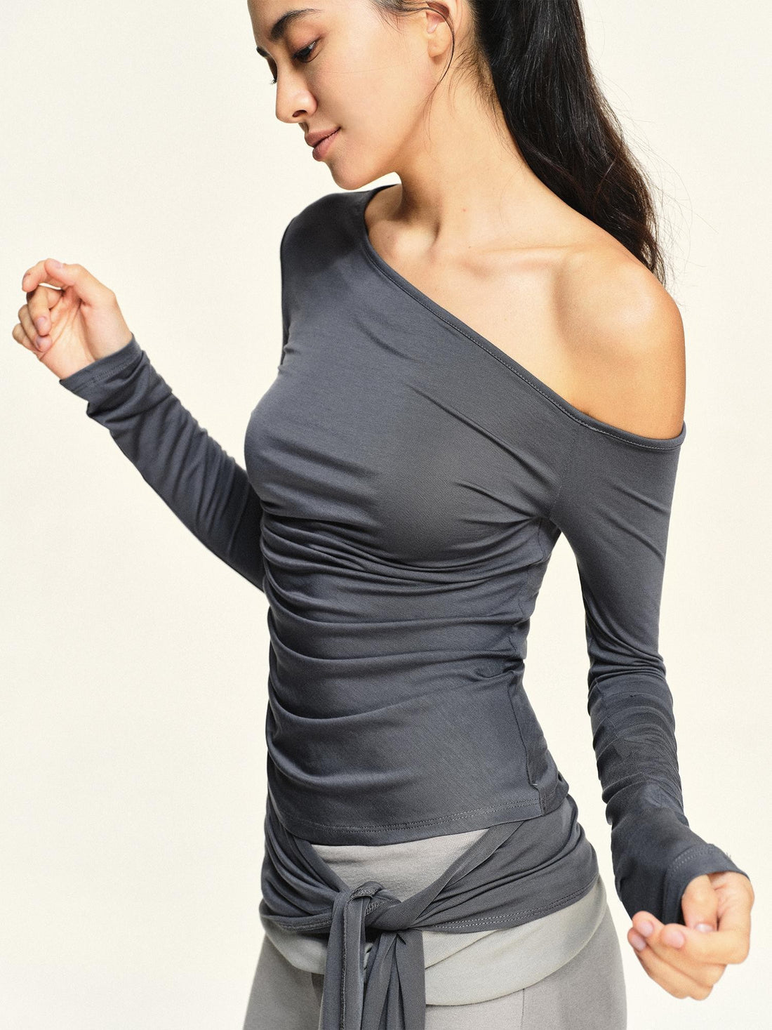 kvkv Asymmetric One Shoulder Ruched Ribbon Spliced Lyocell Women&