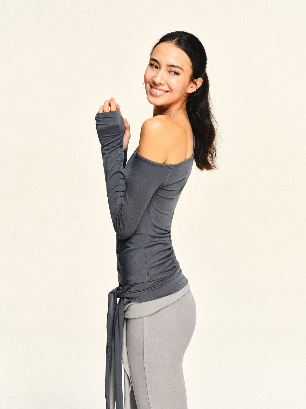 kvkv Asymmetric One Shoulder Ruched Ribbon Spliced Lyocell Women&