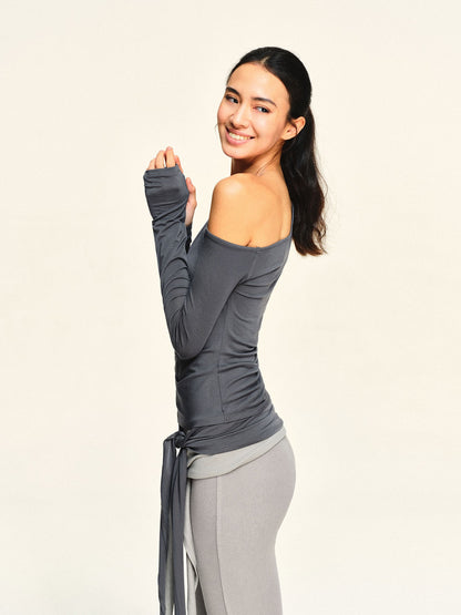 kvkv Asymmetric One Shoulder Ruched Ribbon Spliced Lyocell Women&