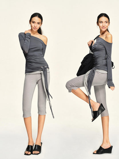kvkv Asymmetric One Shoulder Ruched Ribbon Spliced Lyocell Women&
