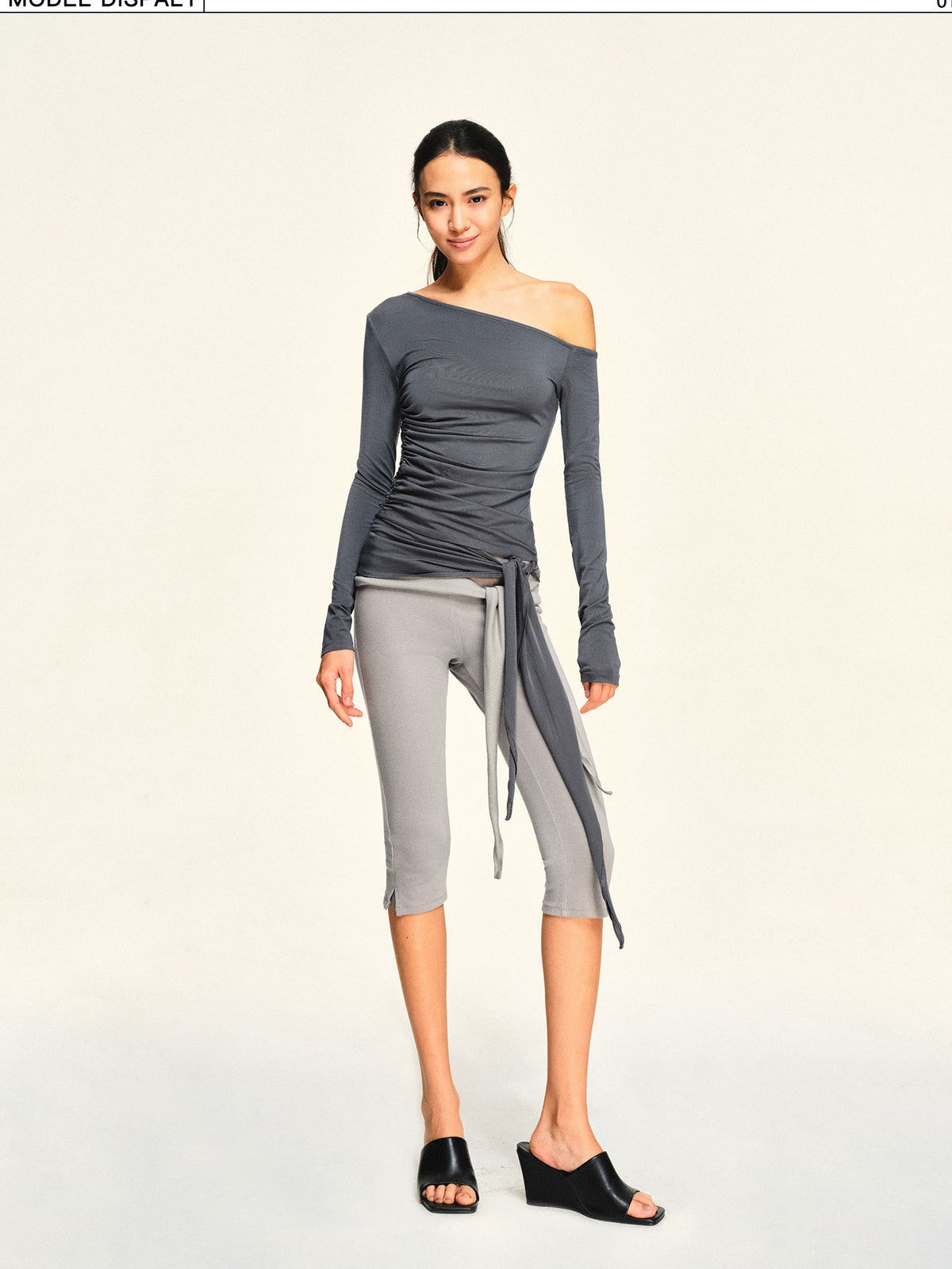 kvkv Asymmetric One Shoulder Ruched Ribbon Spliced Lyocell Women&